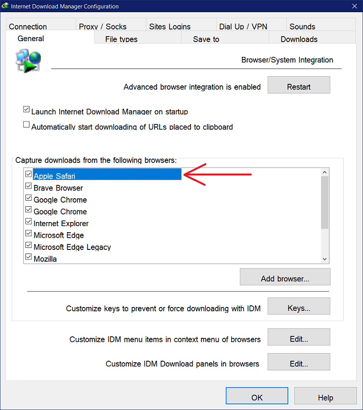 Safari browser integration